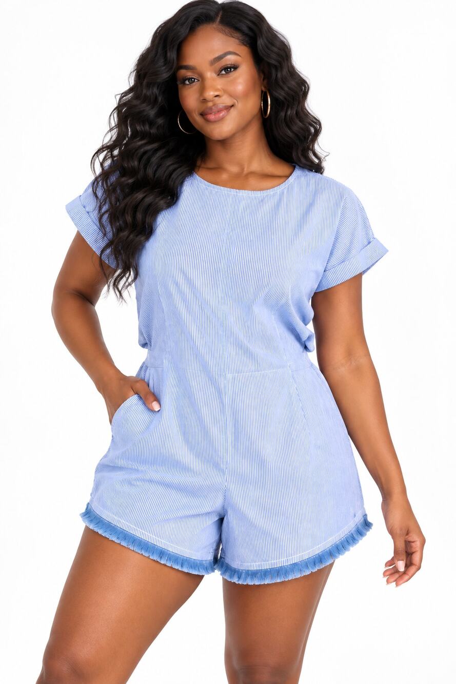 7 For All Mankind Blue White Striped Cutout Romper Women’s XL EUC